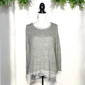 EASEL Gauzey Chiffon Trim Layered Lagenlook Long Sleeve Top